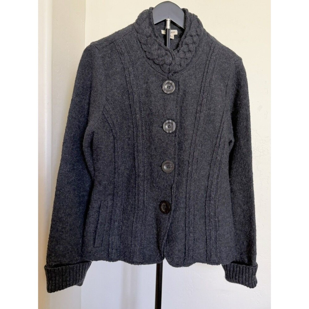 Venario Women’s 100% Wool Jacket Coat Gray Fitted Button Up Long Sleeve Size M